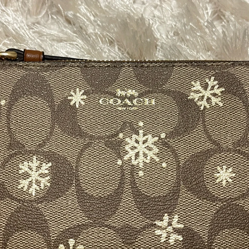 Coach Beige Brown Signature Jacquard Snowflake Print Shoulder Bag